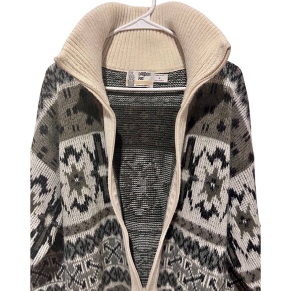 Vintage London Fog Full Zip Acrylic Jacket In Cream/Black W/ Turtleneck Collar - Picture 7 of 9